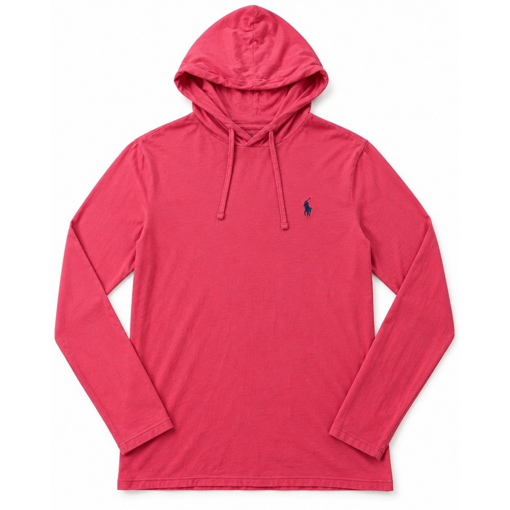 Polo Ralph Lauren Hoodie Men's Large Coral Pink Lightweight Cotton Pony Logo